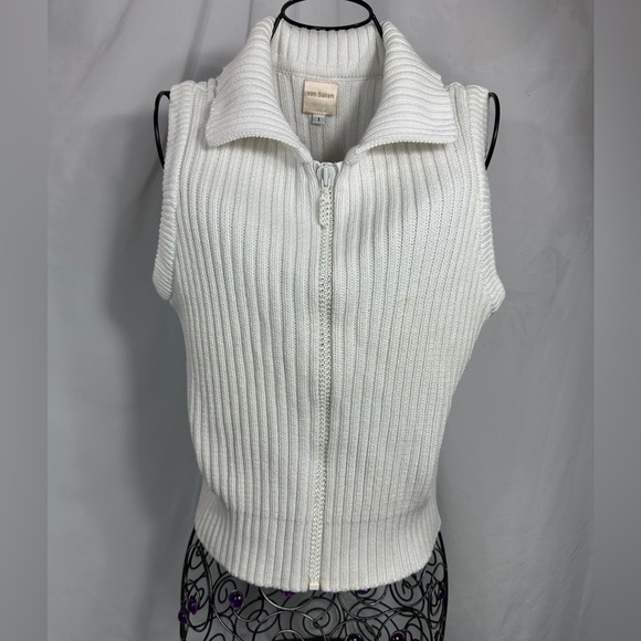 Von Saken white ribbed rhinestone zipper vest size S - Picture 1 of 9
